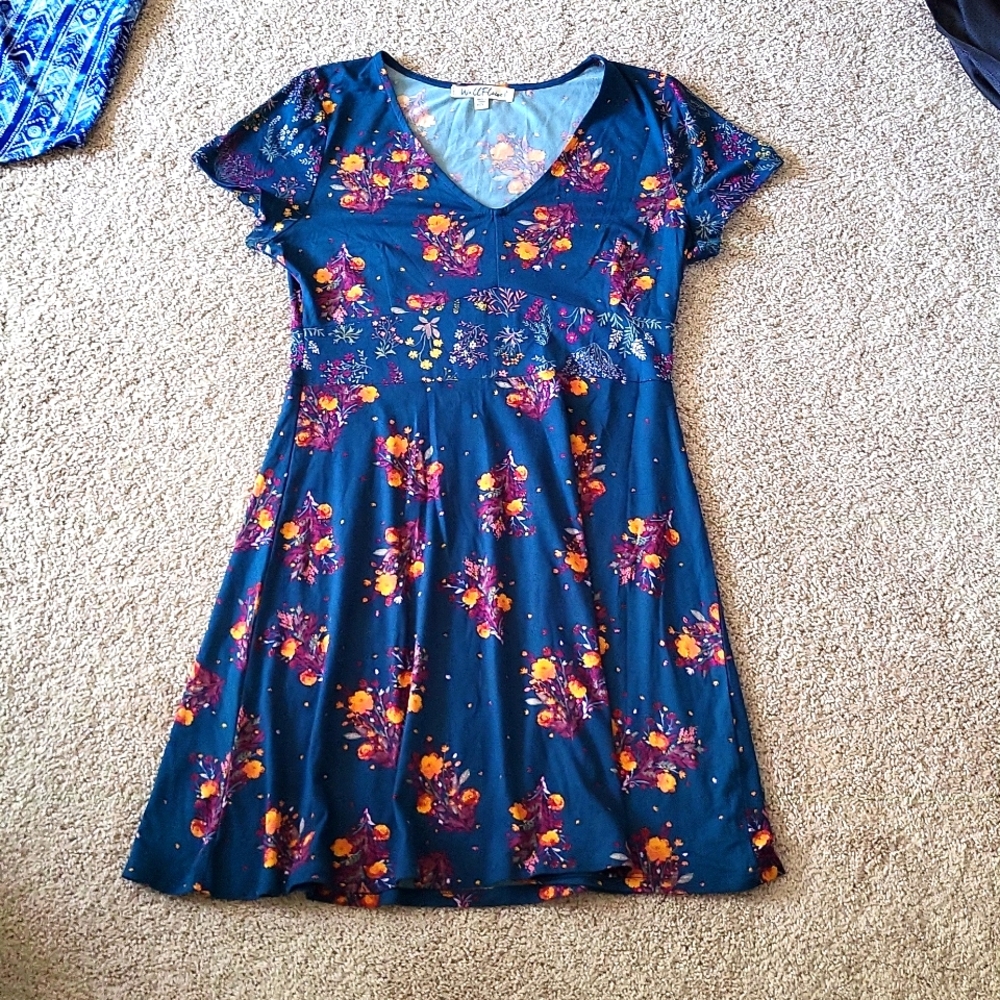 Floral teal mini dress